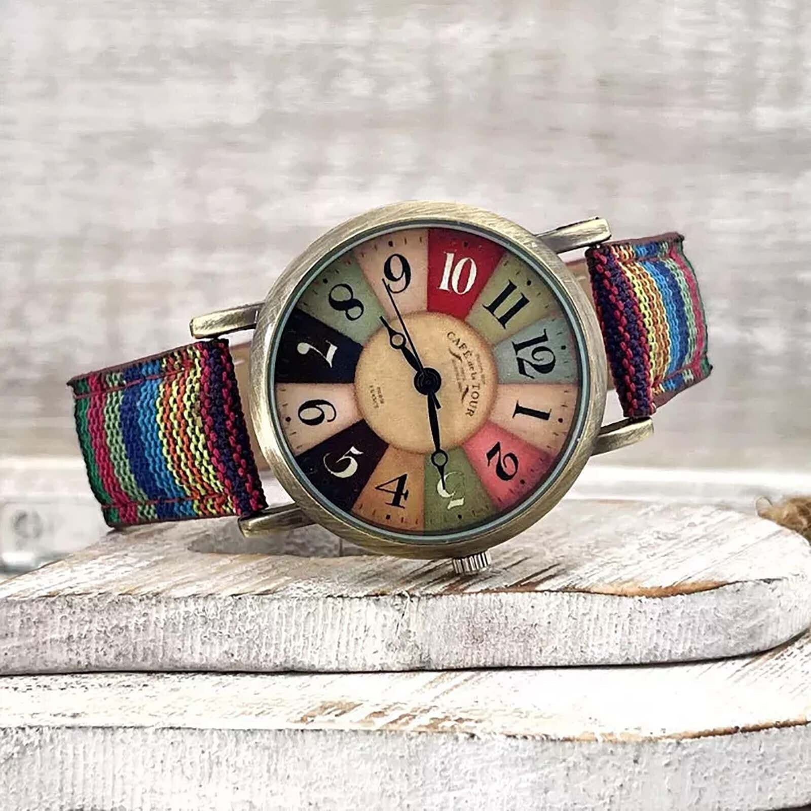 Wise® | Retro-Uhr mit Denim-Stoffband